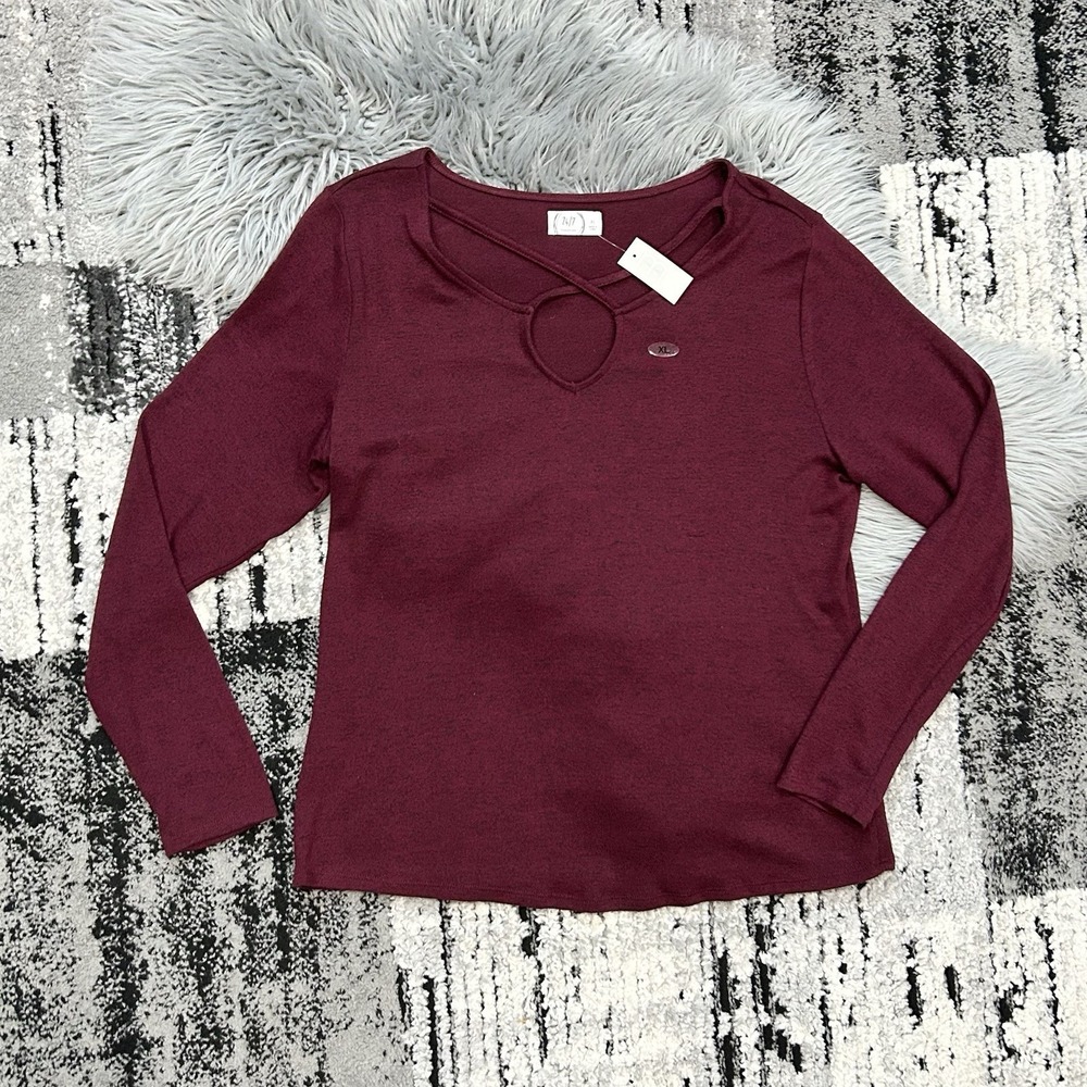 Maurices Women's 24/7 Burgundy Solid Strappy Neck Cozy Top Size XL NWT